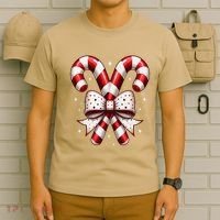 Christmas Holiday Candy Cane Retro Coquette Bow Women Girl T-Shirt thumb 6
