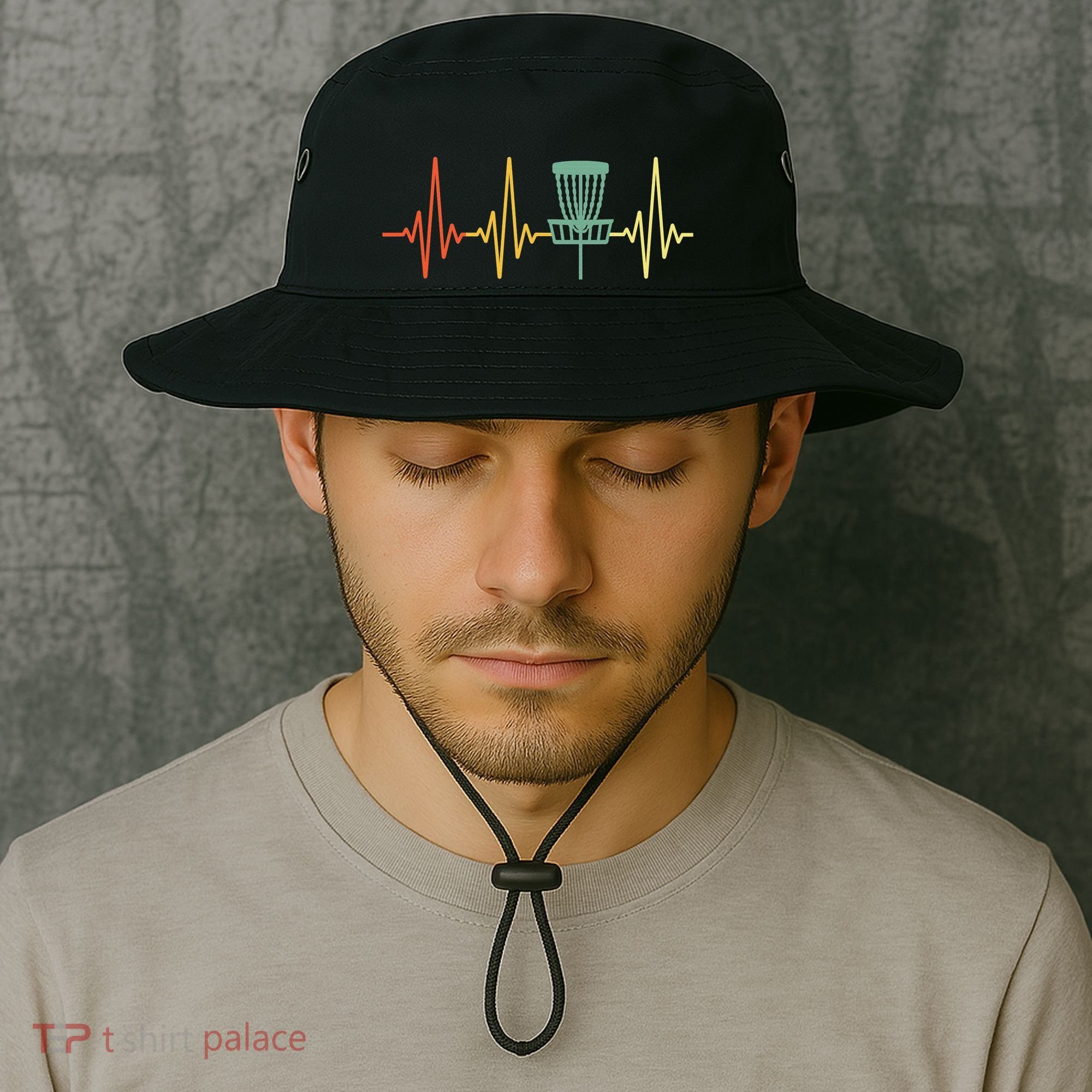 Cool Heartbeat Disc Golf Lovers with Flying Disc Bucket Hat