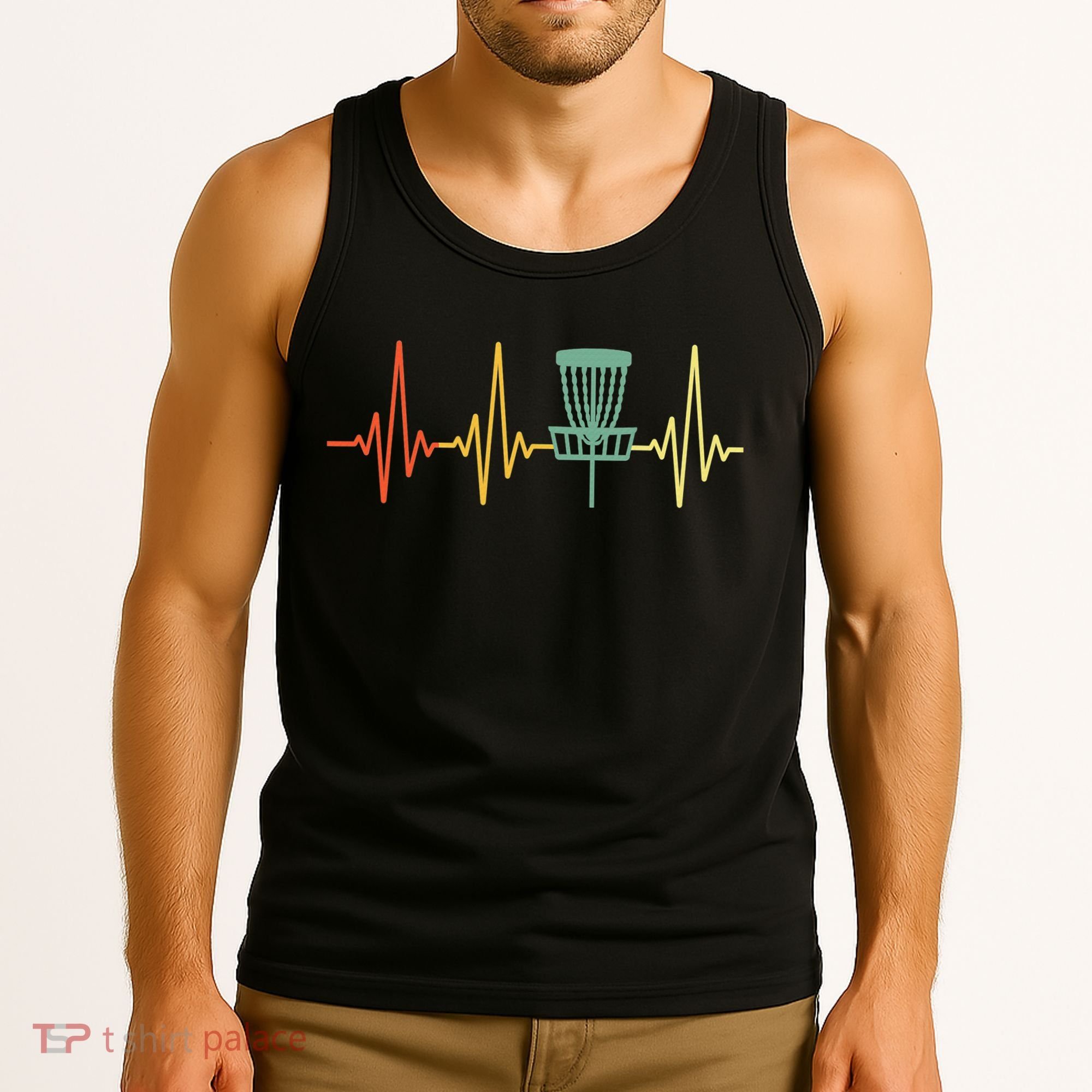 Cool Heartbeat Disc Golf Lovers with Flying Disc Tank Top