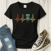 Cool Heartbeat Disc Golf Lovers with Flying Disc Women's T-Shirt thumb 3