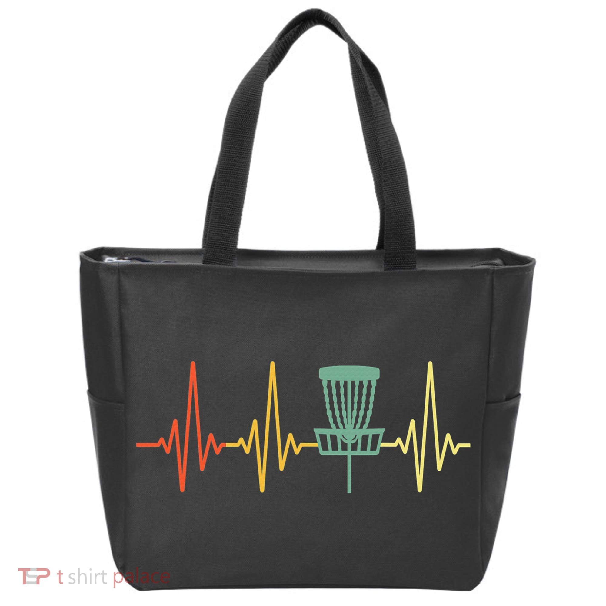 Cool Heartbeat Disc Golf Lovers with Flying Disc Tote Bag