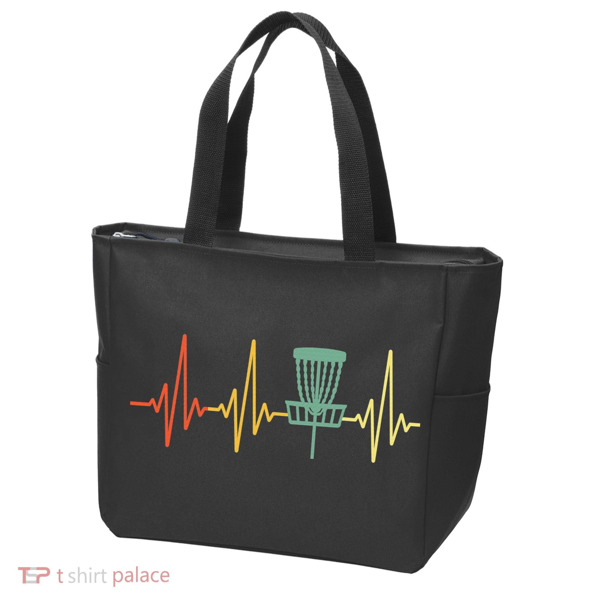 Cool Heartbeat Disc Golf Lovers with Flying Disc Tote Bag
