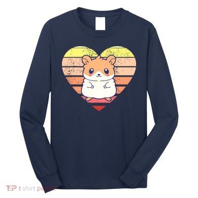Cute Hamster Design Retro Heart Shape Vintage Long Sleeve Shirt