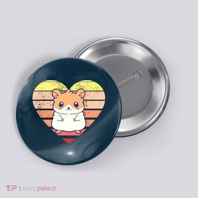 Cute Hamster Design Retro Heart Shape Vintage Button