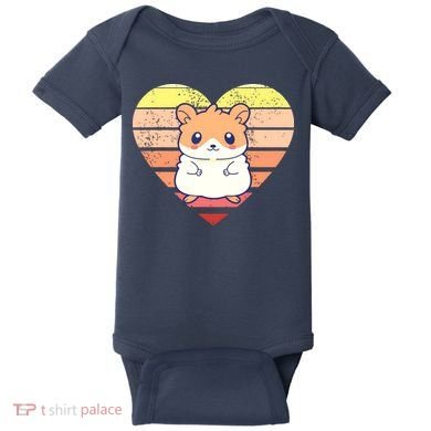 Cute Hamster Design Retro Heart Shape Vintage Baby Bodysuit