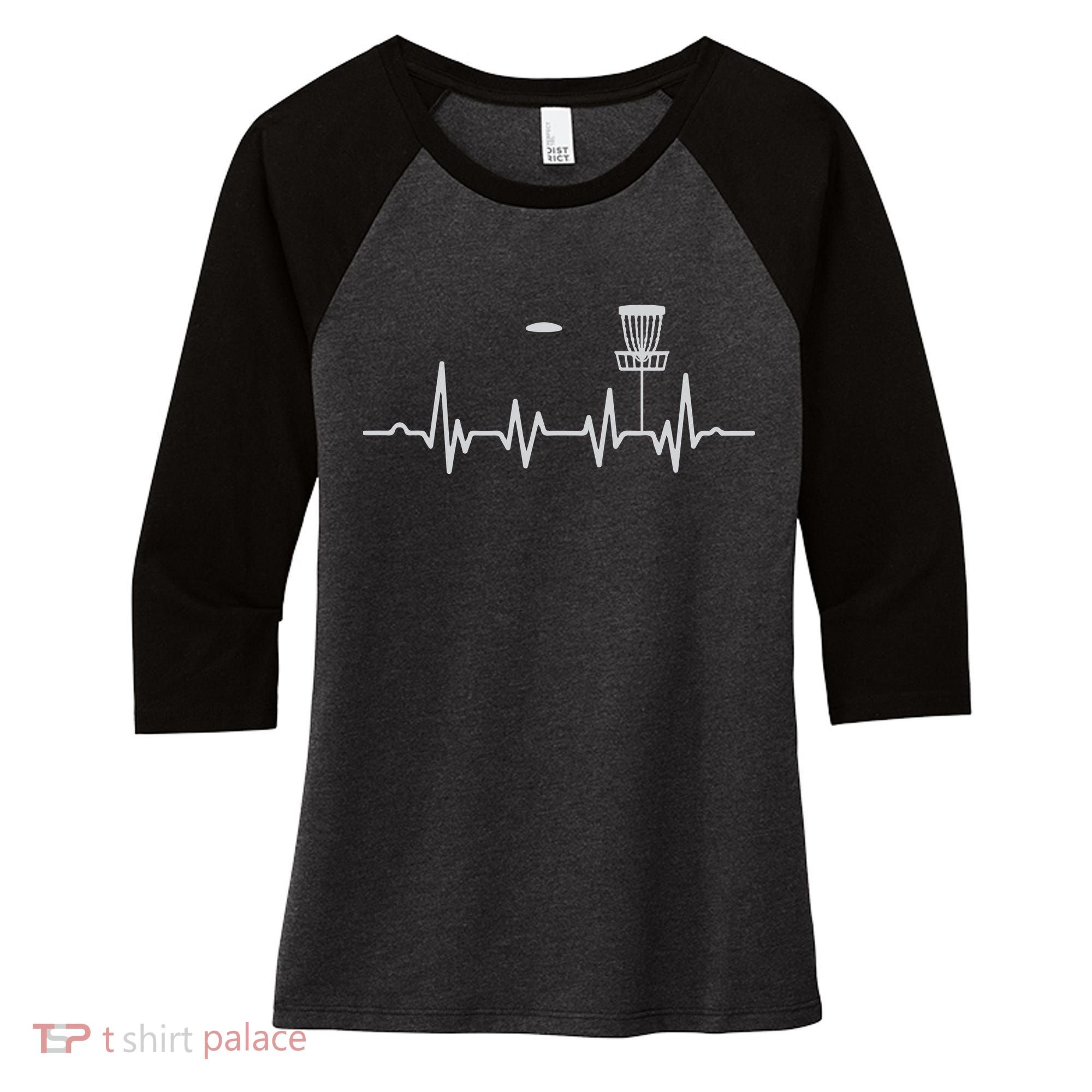 Cool Heartbeat Disc Golf Lovers With Flying Disc Golf Women's Tri-Blend 3/4-Sleeve Raglan Shirt