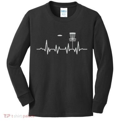 Cool Heartbeat Disc Golf Lovers With Flying Disc Golf Kids Long Sleeve Shirt