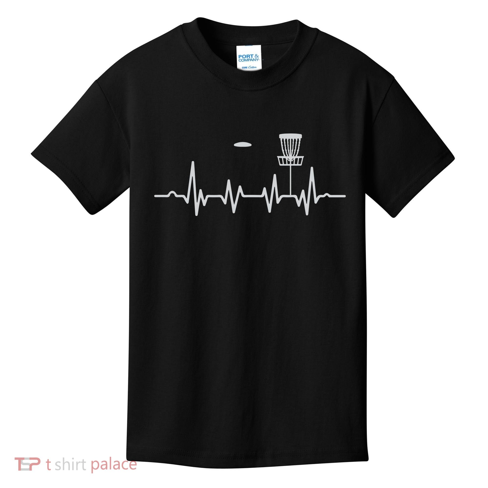 Cool Heartbeat Disc Golf Lovers With Flying Disc Golf Kids T-Shirt