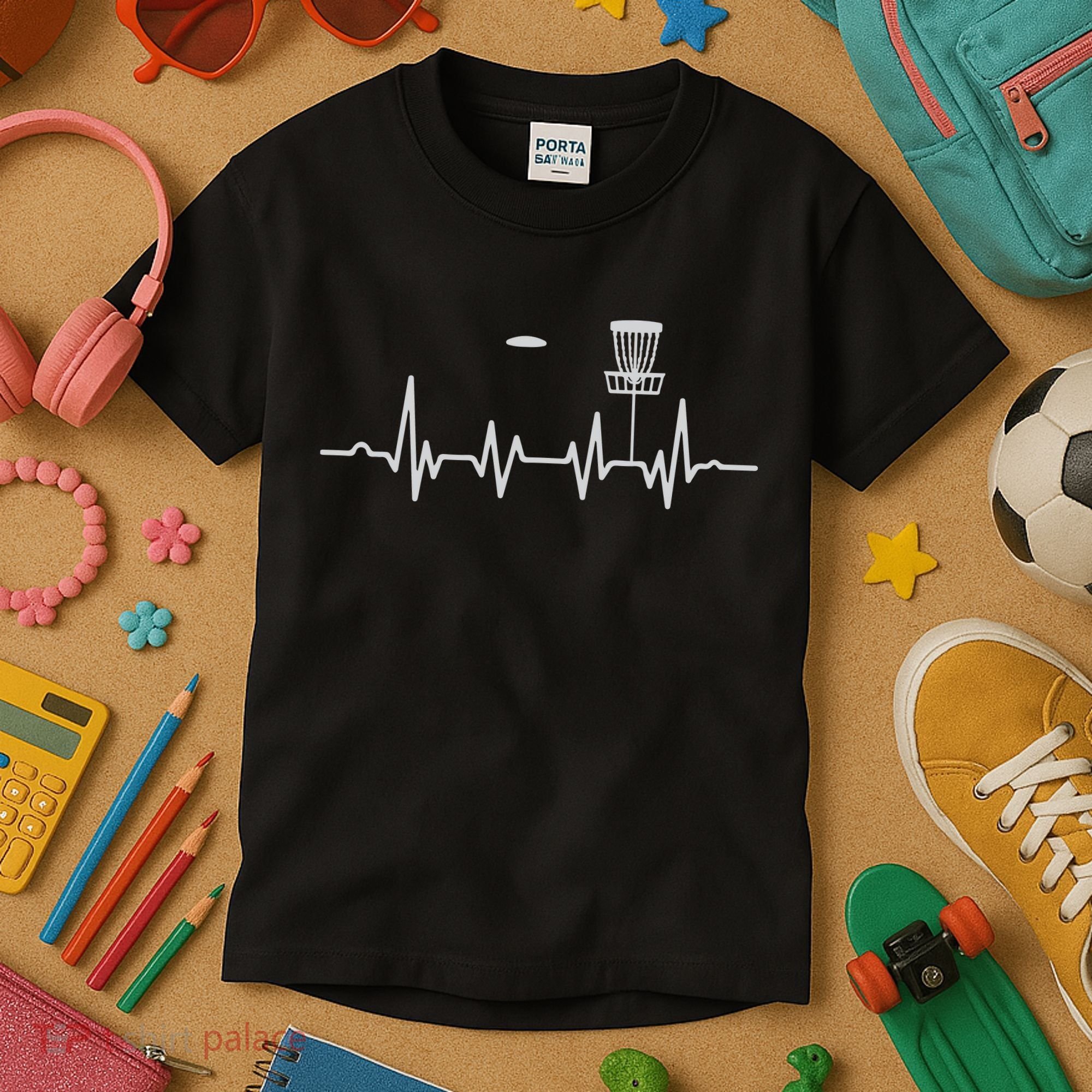 Cool Heartbeat Disc Golf Lovers With Flying Disc Golf Kids T-Shirt