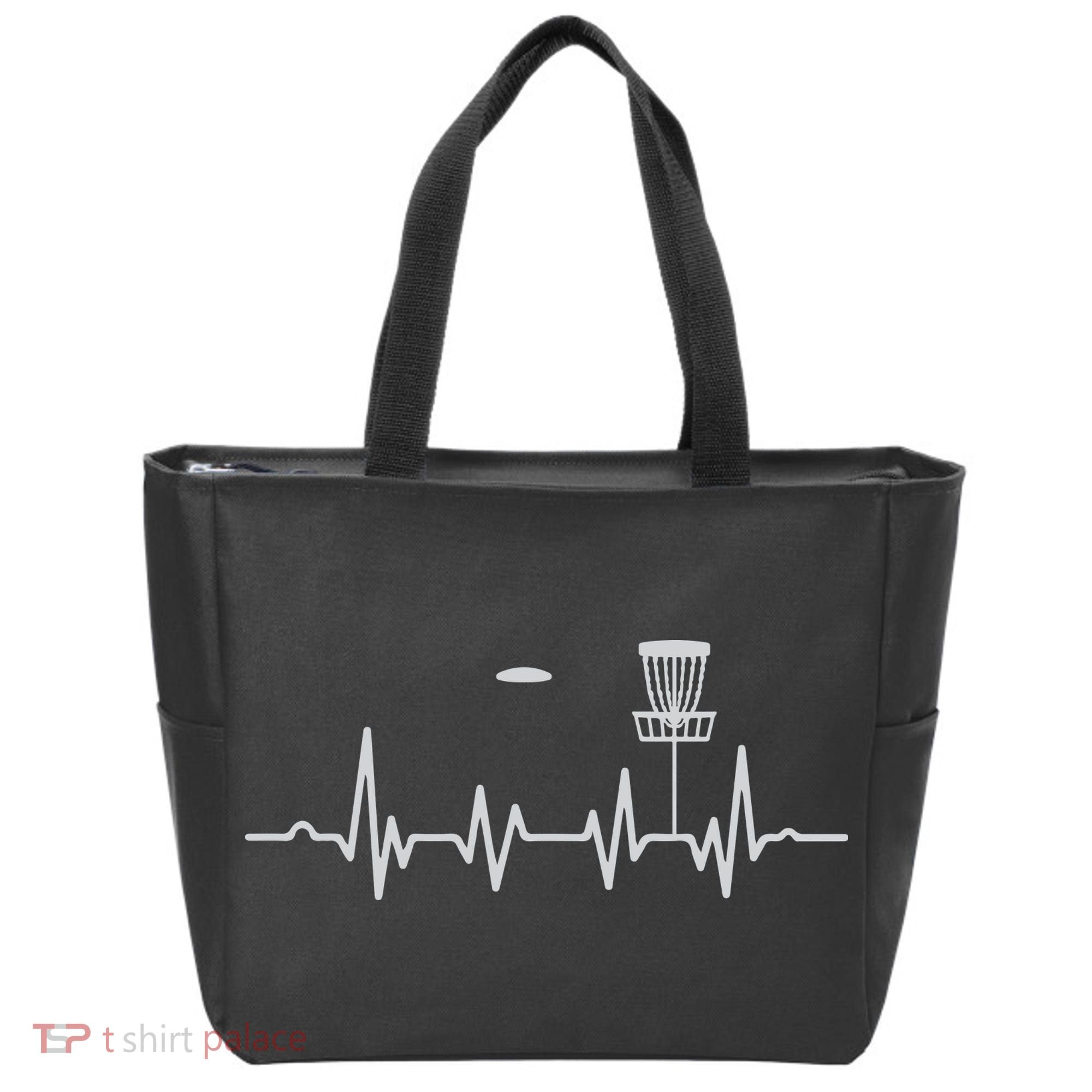 Cool Heartbeat Disc Golf Lovers With Flying Disc Golf Tote Bag