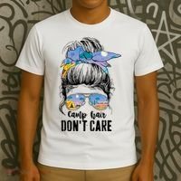 Camp Hair Don_t Care Womens Camper Camping Messy Bun Hair T-Shirt thumb 3