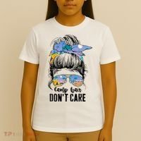 Camp Hair Don_t Care Womens Camper Camping Messy Bun Hair T-Shirt thumb 4