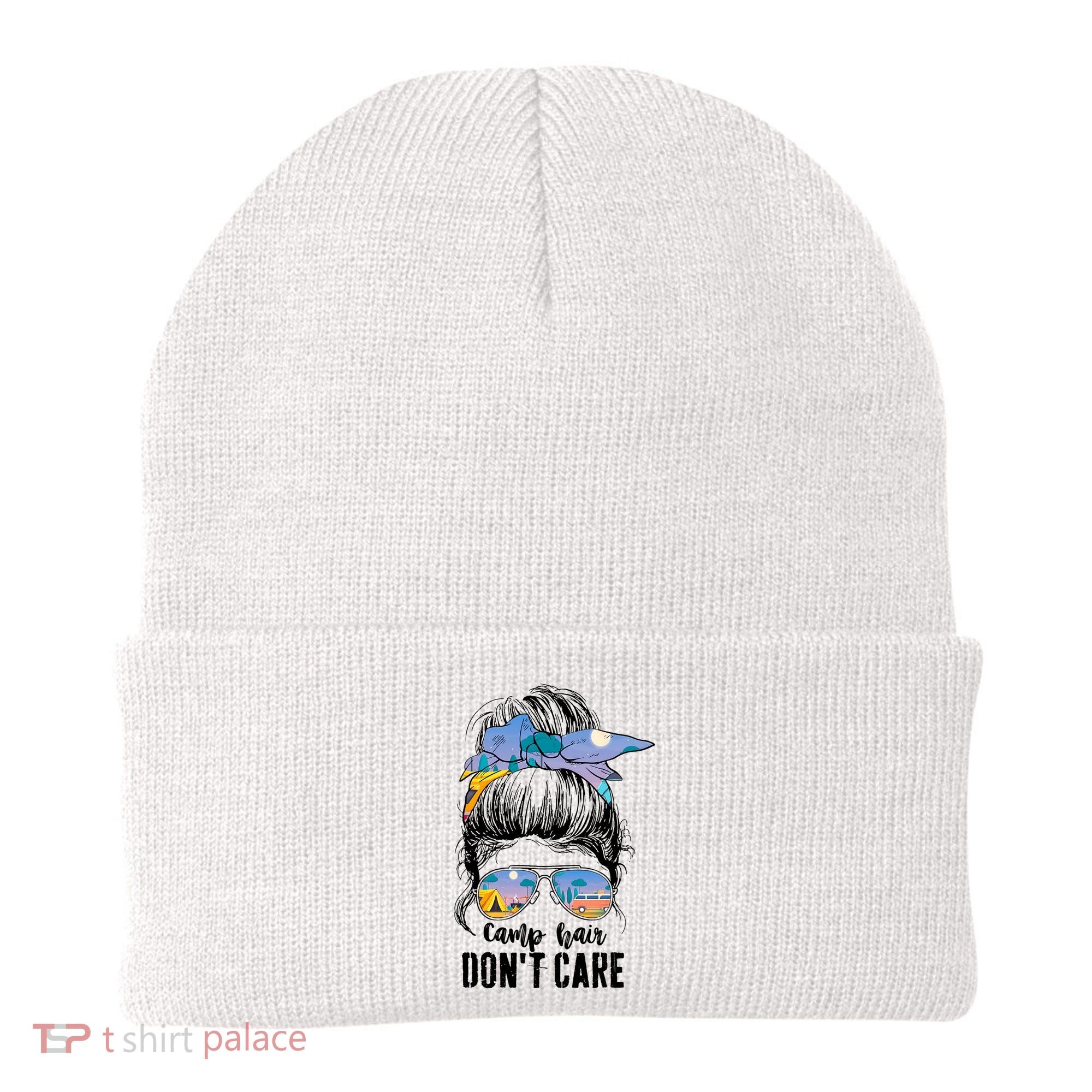 Camp Hair Don_t Care Womens Camper Camping Messy Bun Hair Beanie
