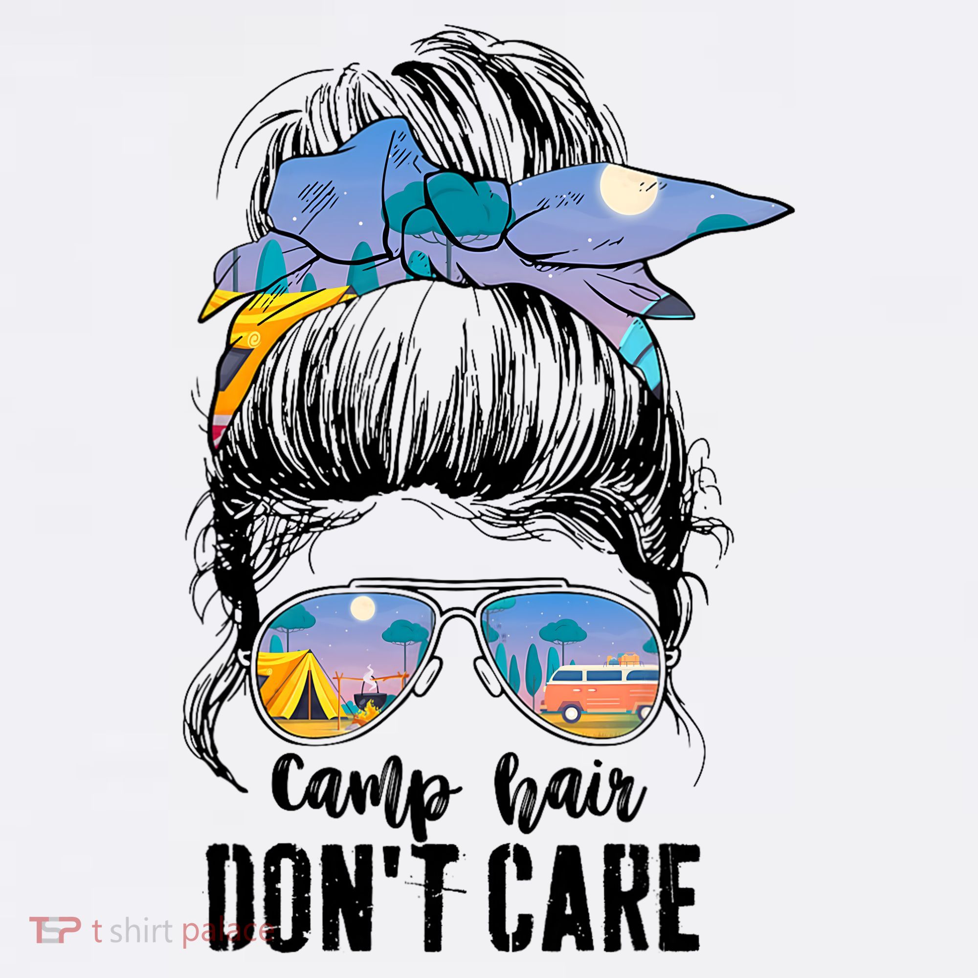 Camp Hair Don_t Care Womens Camper Camping Messy Bun Hair Polo