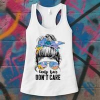 Camp Hair Don_t Care Womens Camper Camping Messy Bun Hair Women's Tank Top thumb 3