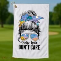 Camp Hair Don_t Care Womens Camper Camping Messy Bun Hair Golf Towel thumb 1
