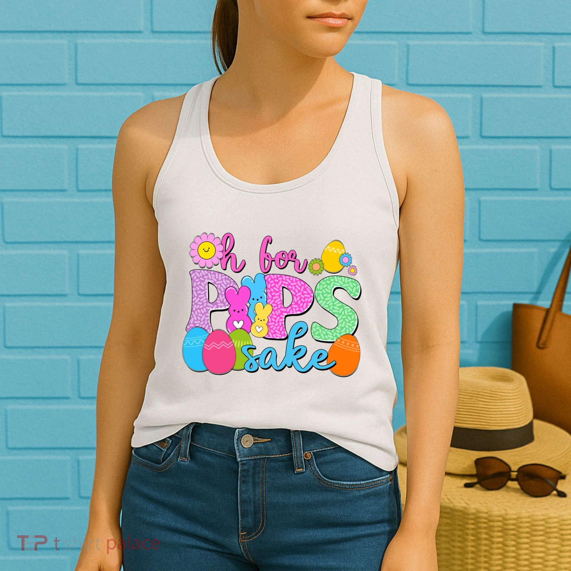Cute Happy Easter Oh For Peeps Sake Marshmallow Bunnies Women's Tank Top