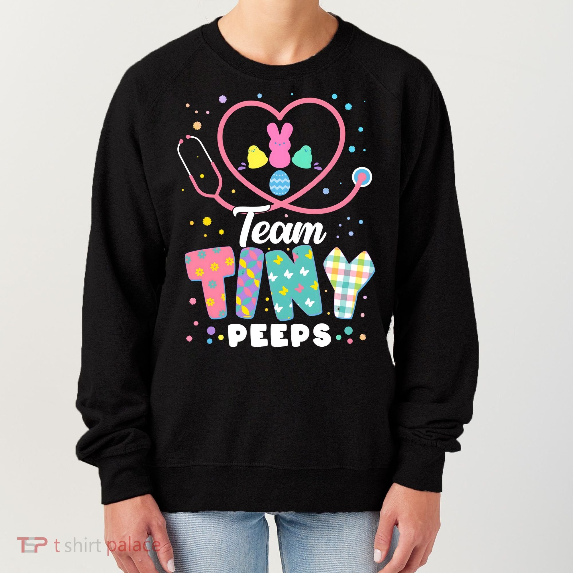 Cute Happy Easter Team Tiny Peeps Nurse Doctor Stethoscope Women's Sweatshirt