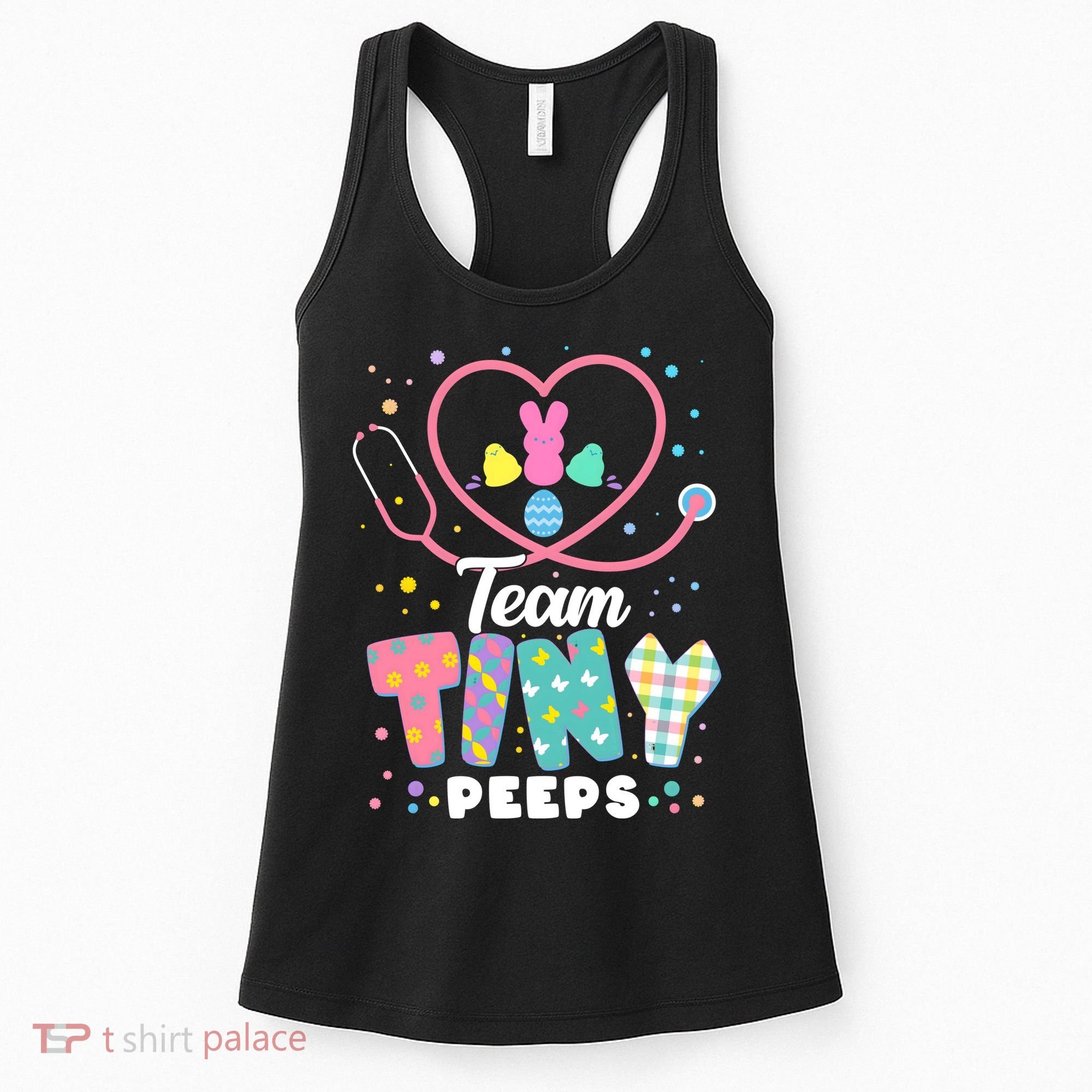 Cute Happy Easter Team Tiny Peeps Nurse Doctor Stethoscope Women's Tank Top