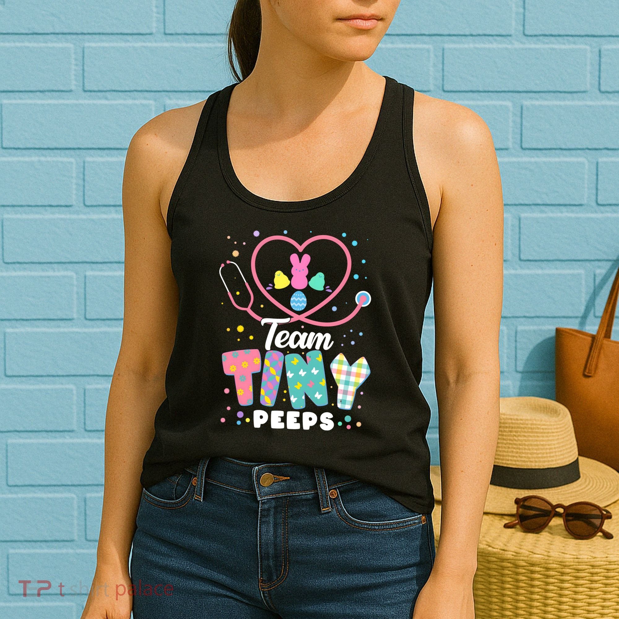 Cute Happy Easter Team Tiny Peeps Nurse Doctor Stethoscope Women's Tank Top