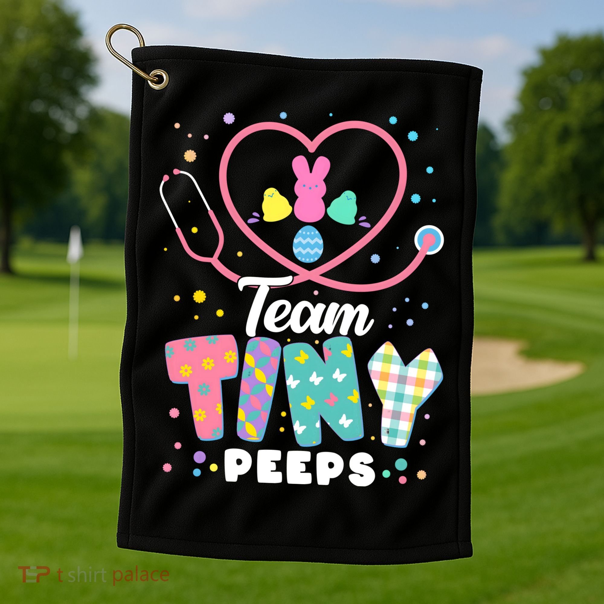 Cute Happy Easter Team Tiny Peeps Nurse Doctor Stethoscope Golf Towel