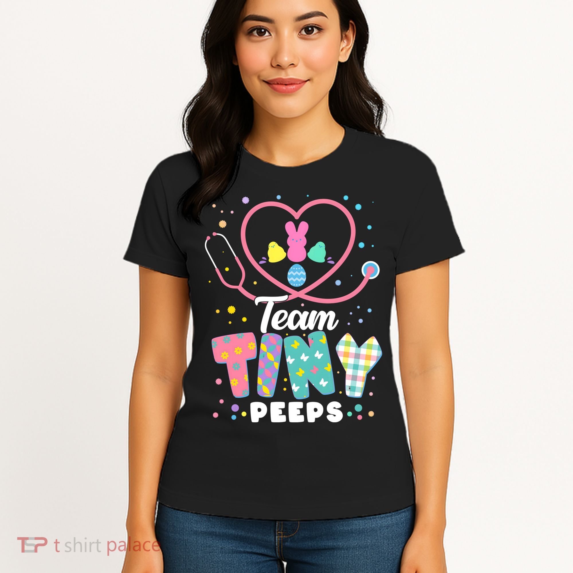 Cute Happy Easter Team Tiny Peeps Nurse Doctor Stethoscope Women's T-Shirt