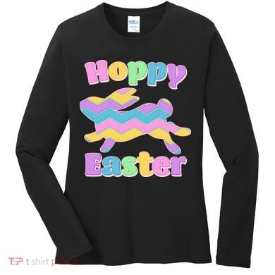 Cute Hoppy Easter Colorful Easter Bunny Women's Long Sleeve Shirt