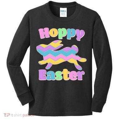 Cute Hoppy Easter Colorful Easter Bunny Kids Long Sleeve Shirt