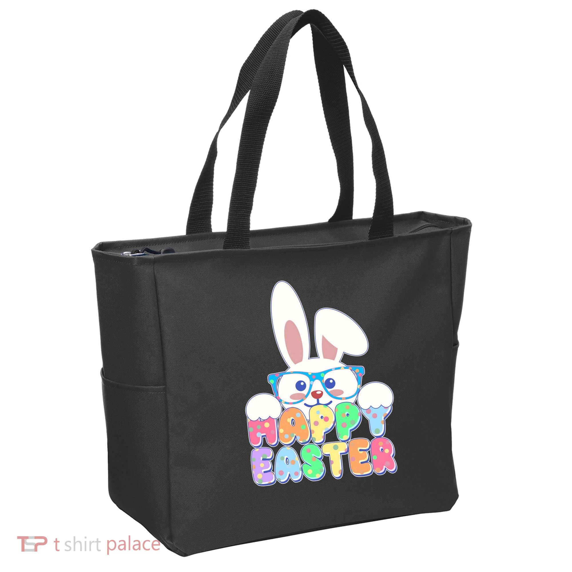 Cute Happy Easter Bunny Rabbit With Glasses Tote Bag