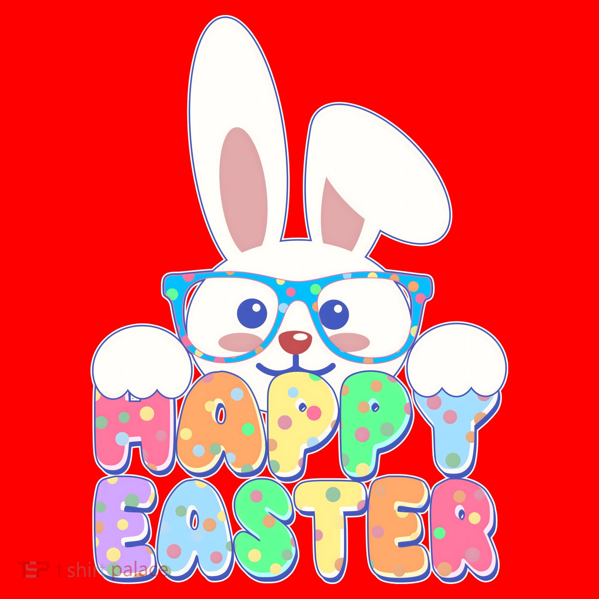Cute Happy Easter Bunny Rabbit With Glasses Santa Hat