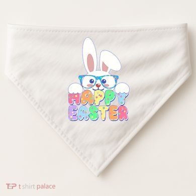 Cute Happy Easter Bunny Rabbit With Glasses USA-Made Doggie Bandana