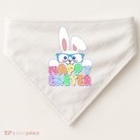 Cute Happy Easter Bunny Rabbit With Glasses USA-Made Doggie Bandana thumb 0