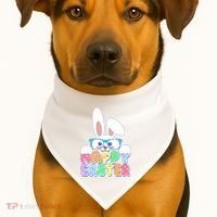 Cute Happy Easter Bunny Rabbit With Glasses USA-Made Doggie Bandana thumb 1