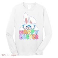 Cute Happy Easter Bunny Rabbit With Glasses Long Sleeve Shirt thumb 0