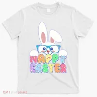 Cute Happy Easter Bunny Rabbit With Glasses T-Shirt thumb 0