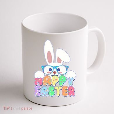 Cute Happy Easter Bunny Rabbit With Glasses Coffee Mug back