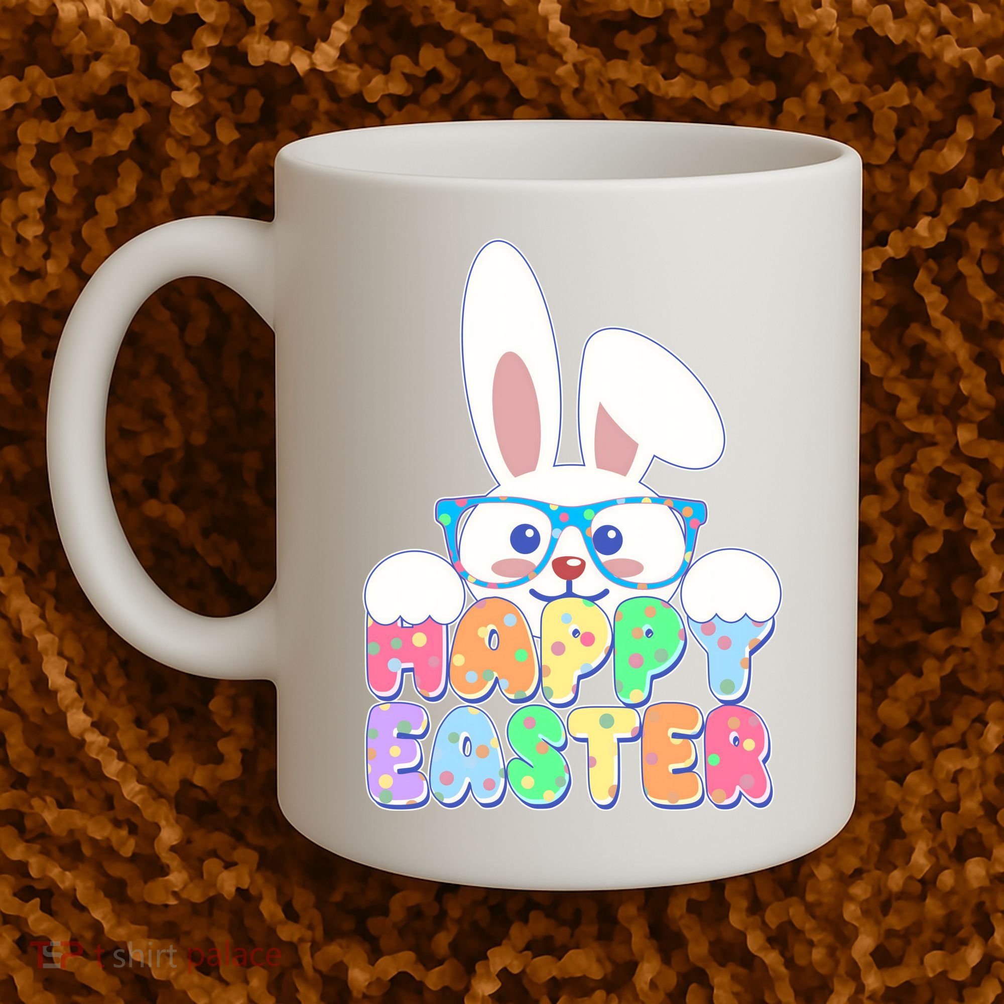 Cute Happy Easter Bunny Rabbit With Glasses Coffee Mug