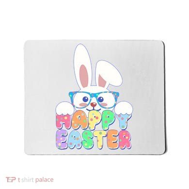 Cute Happy Easter Bunny Rabbit With Glasses Mousepad