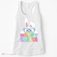 Cute Happy Easter Bunny Rabbit With Glasses Women's Tank Top thumb 0
