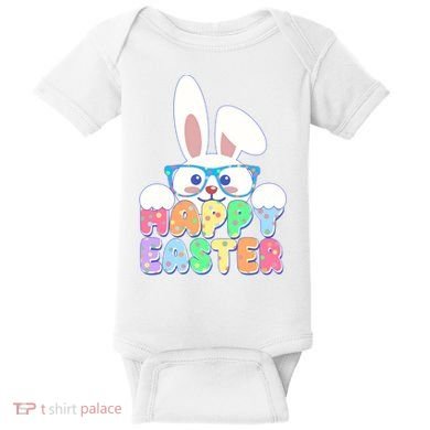 Cute Happy Easter Bunny Rabbit With Glasses Baby Bodysuit