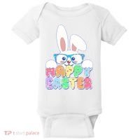 Cute Happy Easter Bunny Rabbit With Glasses Baby Bodysuit thumb 0