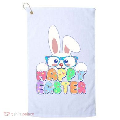 Cute Happy Easter Bunny Rabbit With Glasses Golf Towel