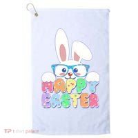 Cute Happy Easter Bunny Rabbit With Glasses Golf Towel thumb 0