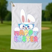Cute Happy Easter Bunny Rabbit With Glasses Golf Towel thumb 1