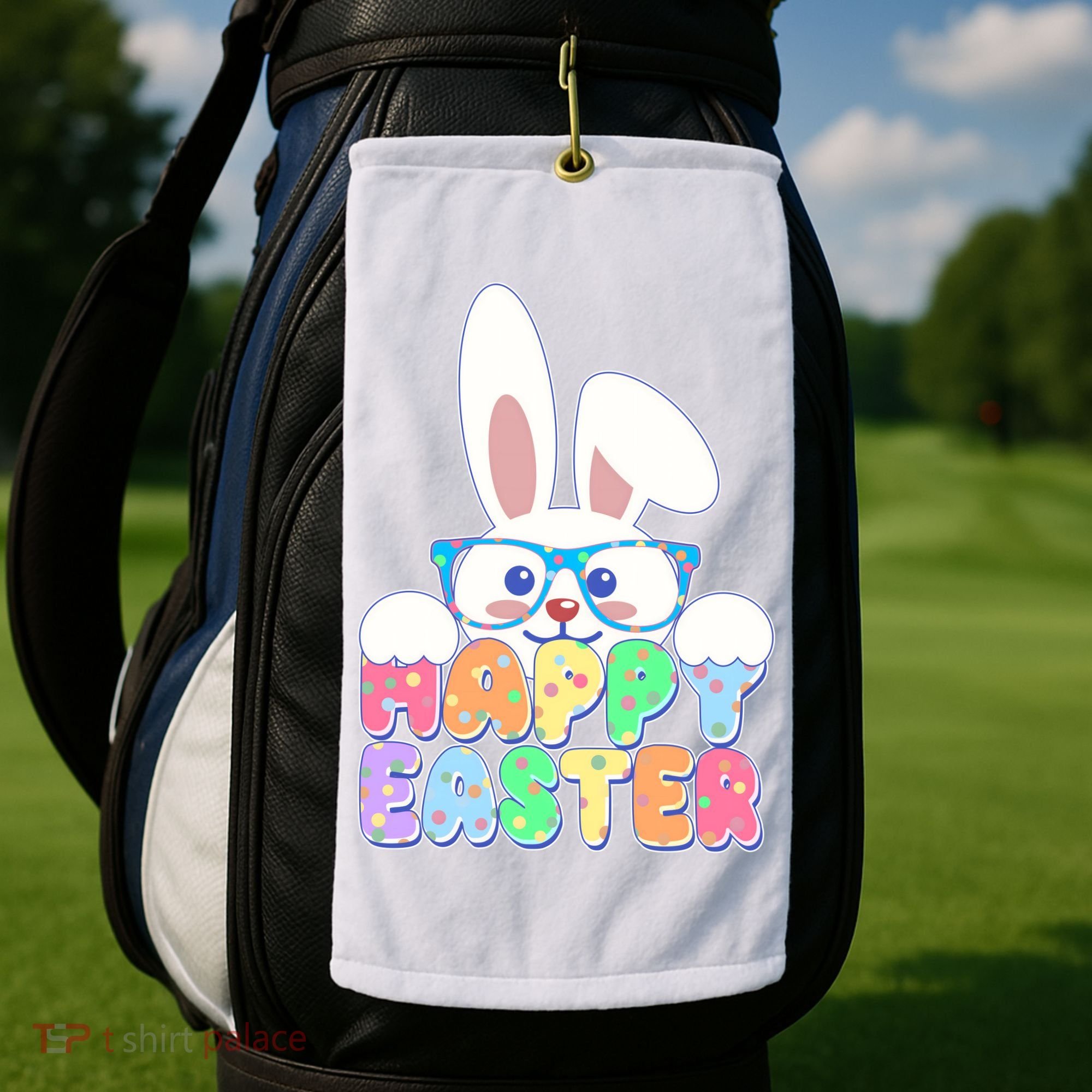 Cute Happy Easter Bunny Rabbit With Glasses Golf Towel