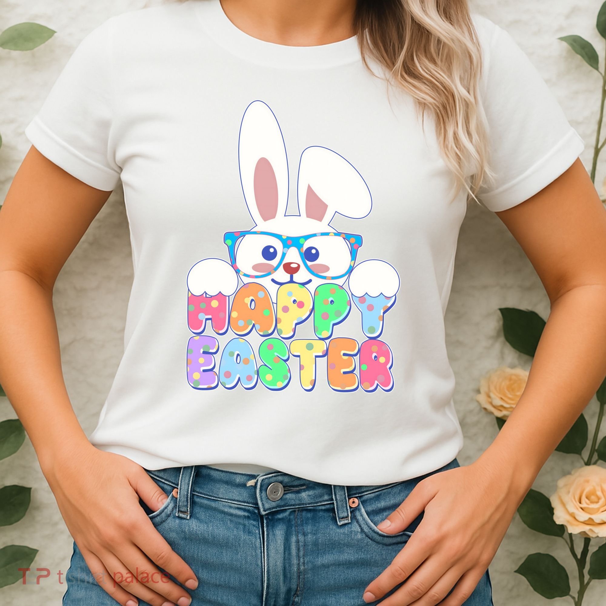 Cute Happy Easter Bunny Rabbit With Glasses Women's T-Shirt