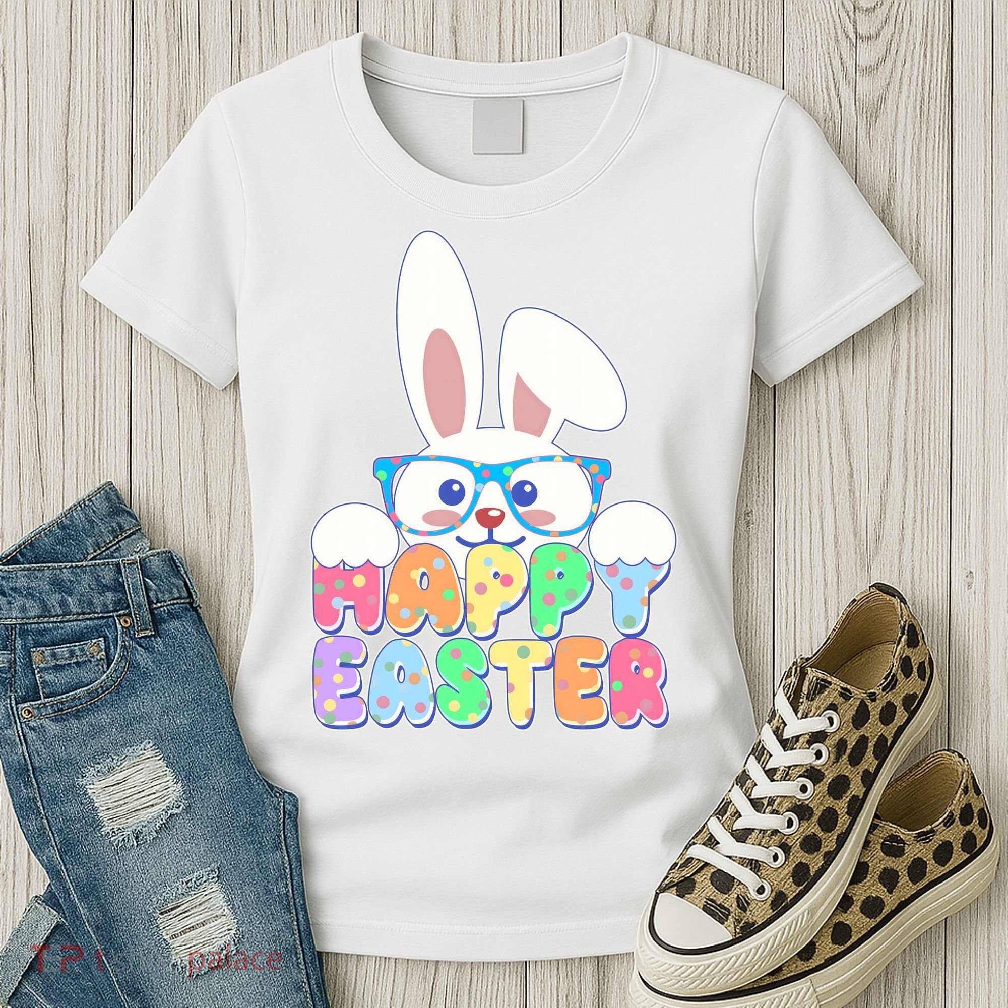 Cute Happy Easter Bunny Rabbit With Glasses Women's T-Shirt