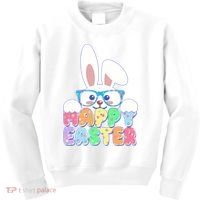 Cute Happy Easter Bunny Rabbit With Glasses Kids Sweatshirt thumb 0