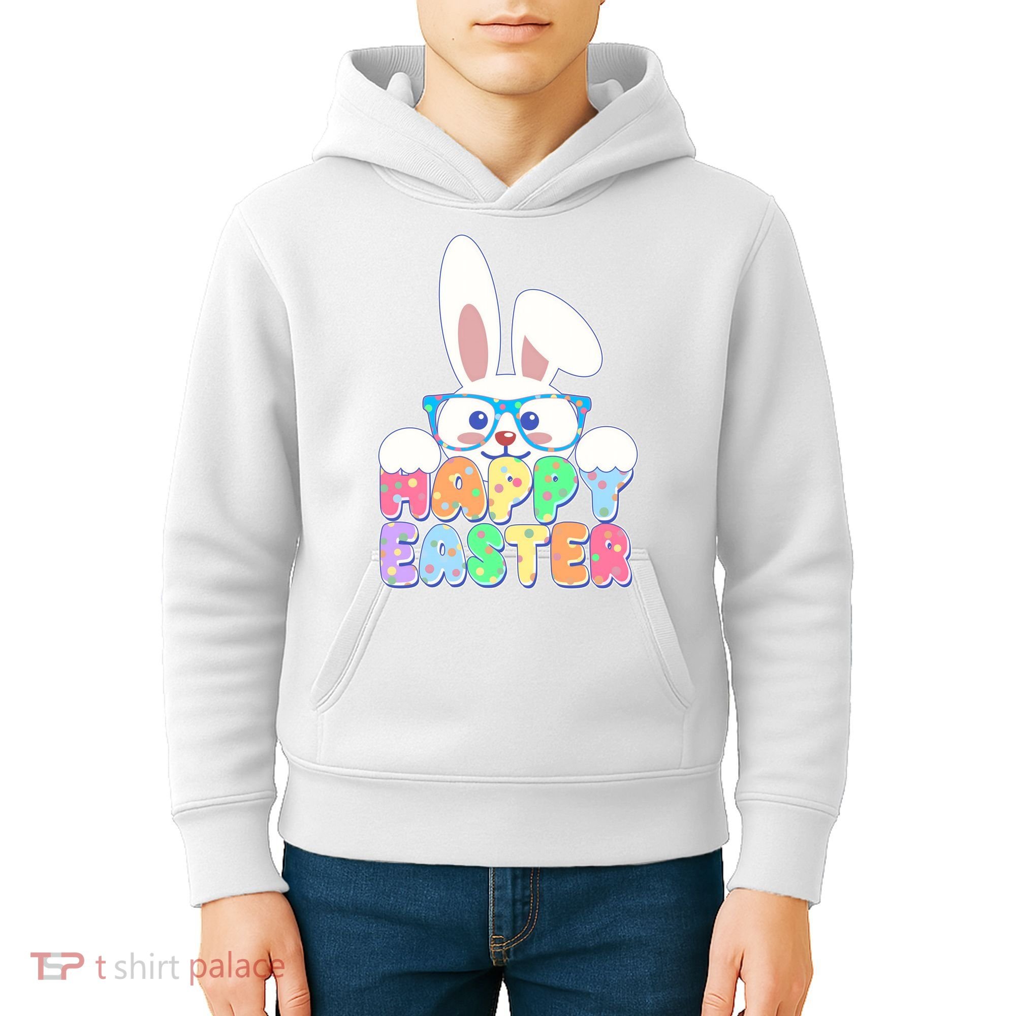 Cute Happy Easter Bunny Rabbit With Glasses Kids Hoodie