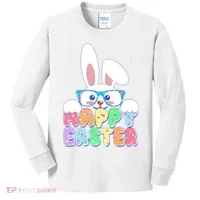 Cute Happy Easter Bunny Rabbit With Glasses Kids Long Sleeve Shirt thumb 0